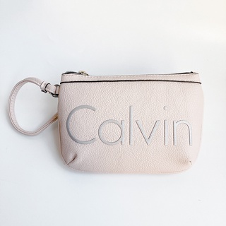 美國百分百【全新真品】 Calvin Klein CK 單鍊 手拿包 女包 皮革 錢包 logo 藕粉 AK73