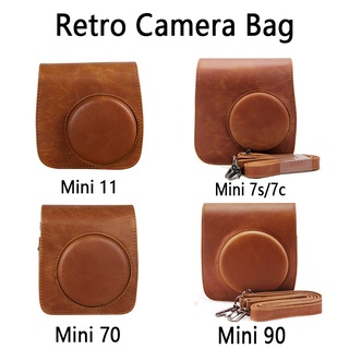 Instax Mini 11/7s/7c/70/90 相機保護套保護殼 Mini 90 保護套吊帶包復古棕色相機包