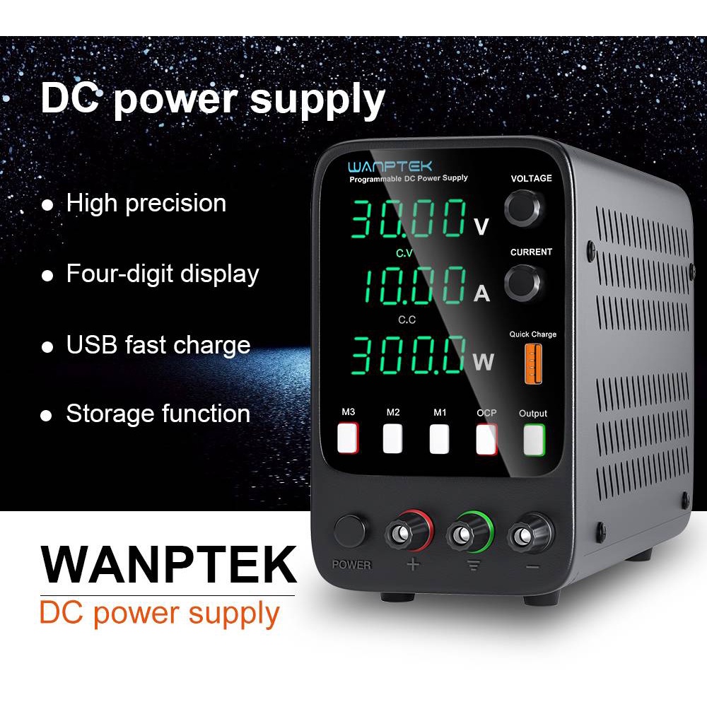 (11.11 大銷售) Wanptek 可編程實驗室直流電源 30V 10A 可調實驗室記憶功能台式電源 USB 穩壓器