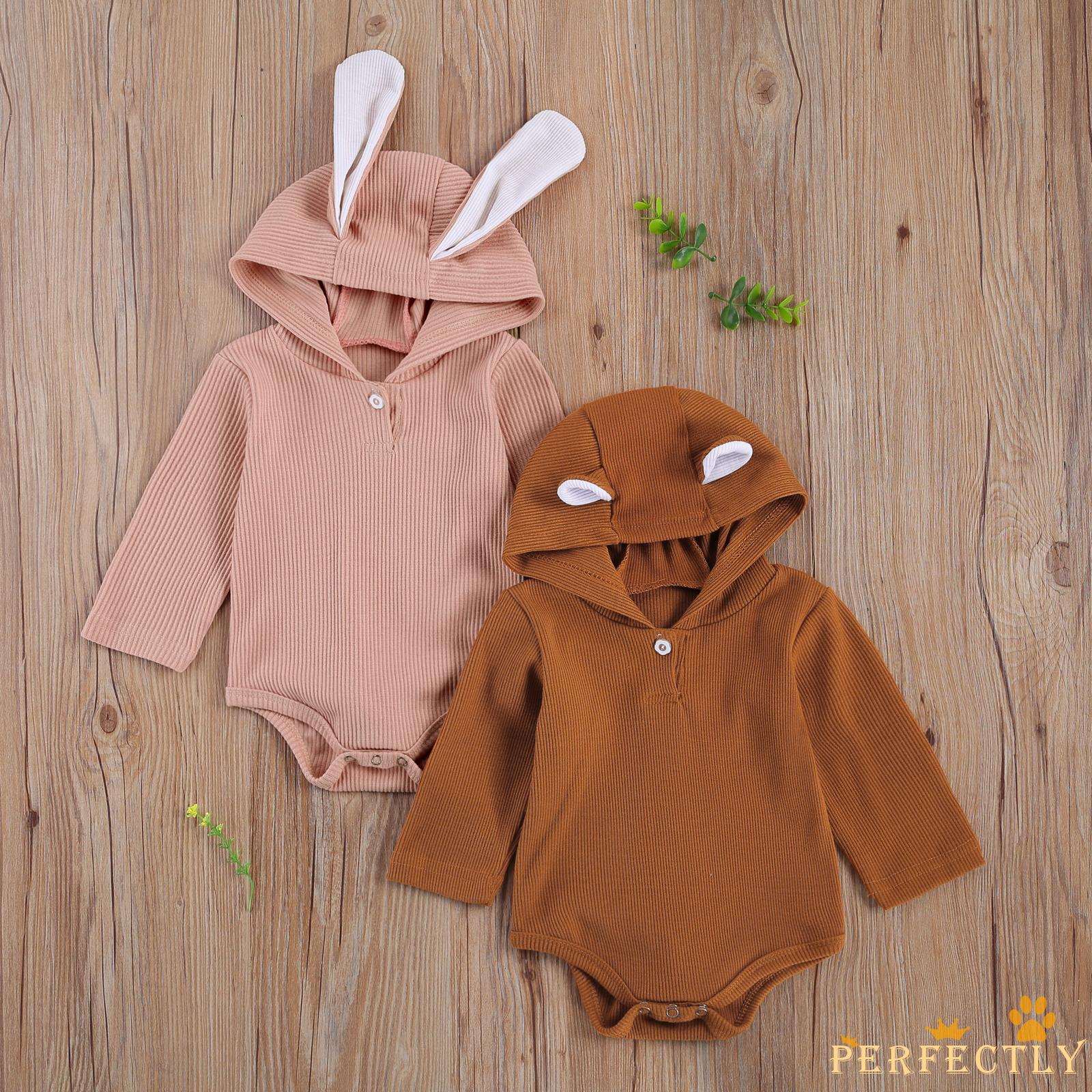 Pft7 0 18 個月兒童連身衣 兒童連帽動物耳服可拆卸毛絨球尾鈕扣c 幼兒一件式服裝 蝦皮購物