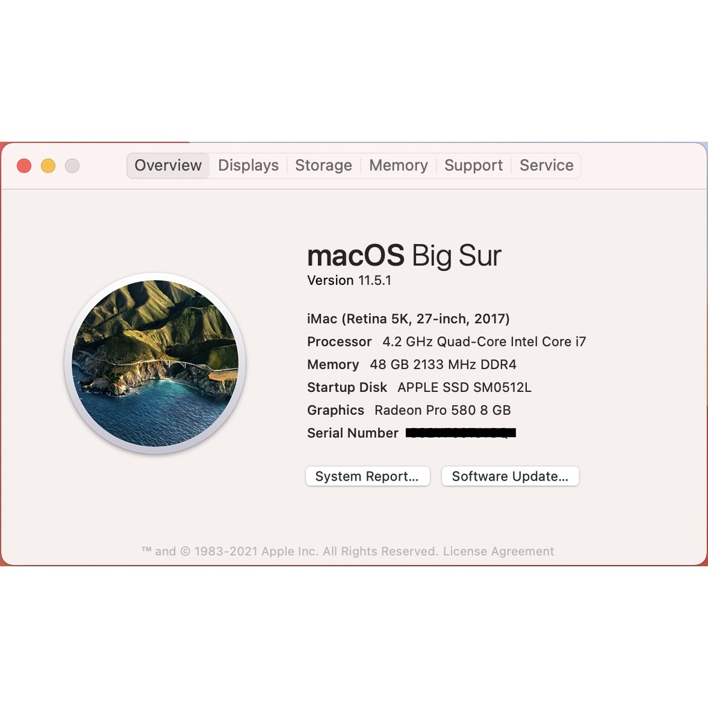 頂規2017 iMac 5K 27" i7-7700k 48G ram 500GB or 2.12T FD 580 8G