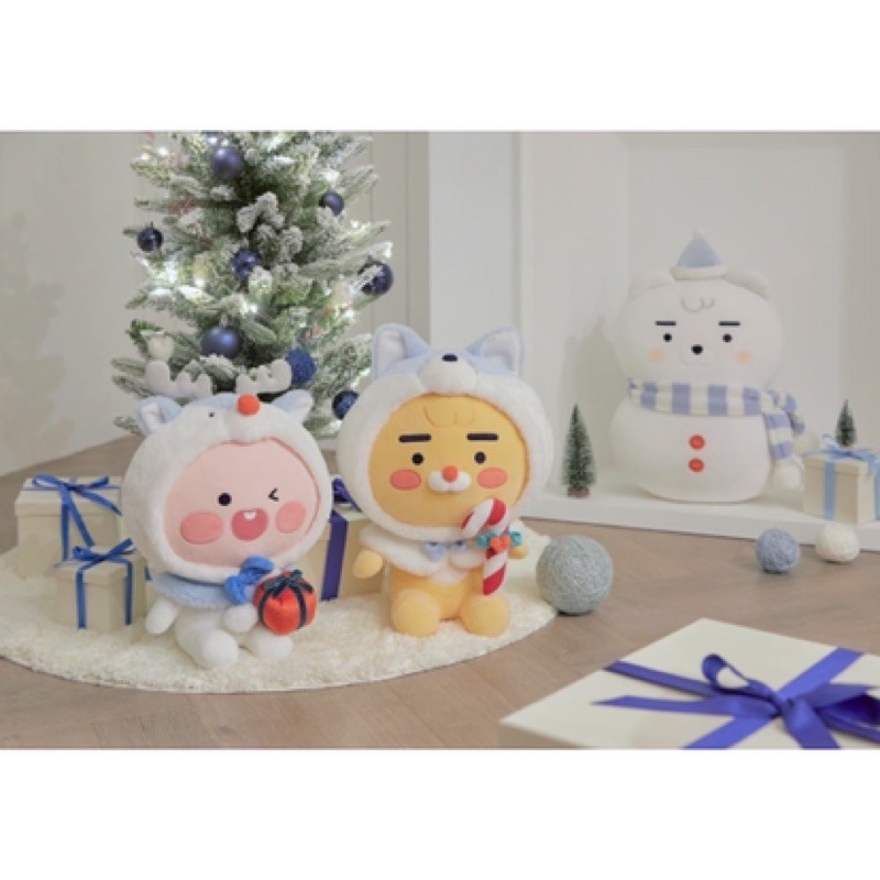 韓國kakaofriends冬天聖誕系列雪人聖誕樹萊恩ryan麋鹿桃子apeach閃亮娃娃玩偶