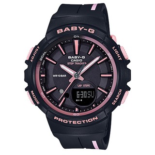 BABY-G 女孩愛運動系列計步設計休閒錶-黑x粉42.6mm (BGS-100RT-1)