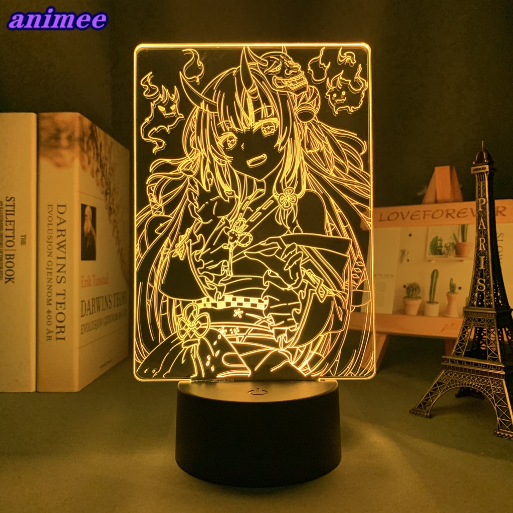 動漫 3d 燈 Nakiri Ayame 臥室裝飾小夜燈生日禮物漫畫房間書桌 Led 燈 Nakiri Ayame+Q+