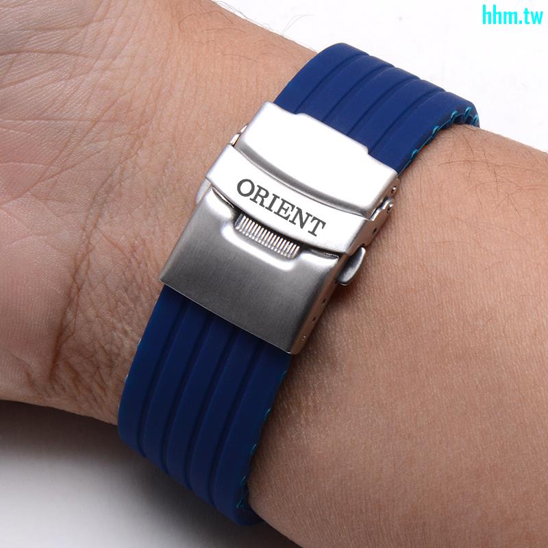 重磅推薦~適配Orient/東方雙獅運動橡膠錶帶男女 防水矽膠手錶帶18 20 22mm