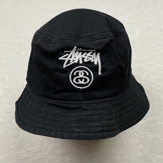 古著 美品老帽 Stussy 中國製正品 黑色刺繡Logo漁夫帽 SM