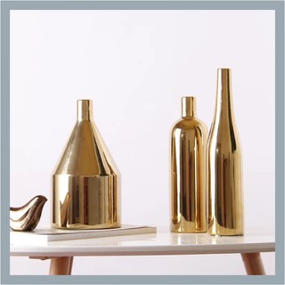 北歐金色電鍍花瓶 工藝品 陶瓷花瓶 居家飾品 居家擺件