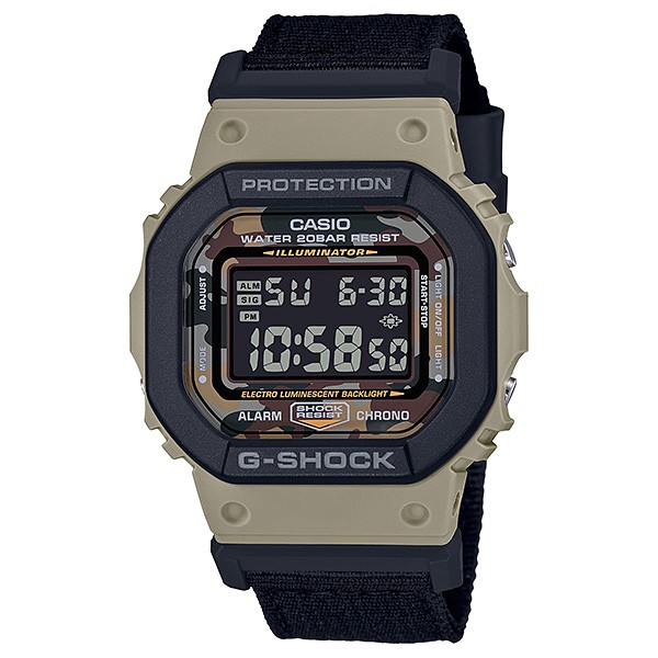 CASIO卡西歐 G-SHOCK DW-5610SUS-5(DW-5610SUS-5DR) 帆布錶帶附贈樹脂錶帶防水手錶