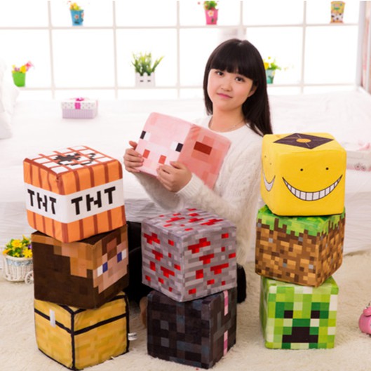 創世神方塊抱枕絨毛玩具minecraft 草方塊小椅子娃娃公仔坐墊創意娃娃機鋪墊苦力怕殺老師 蝦皮購物
