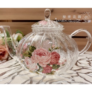 茶壺--日本製耐熱玻璃粉紅玫瑰茶壺500ml/下午茶組--秘密花園