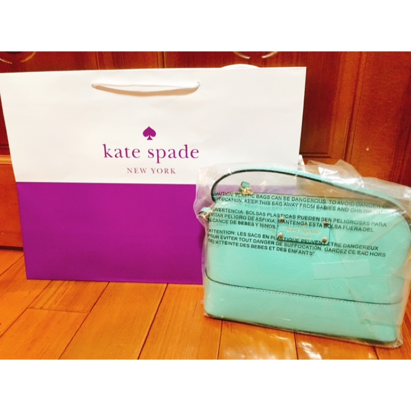 全新正品 Kate Spade 湖水綠貝殼牛皮斜背包 肩背包