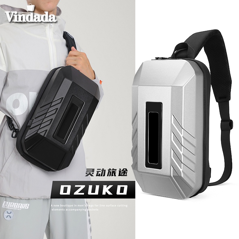 OZUKO機能硬殼胸包 斜背包 側背包  防水胸包 減壓側包 戶外休閒斜背包 快取包 ipad隨身包
