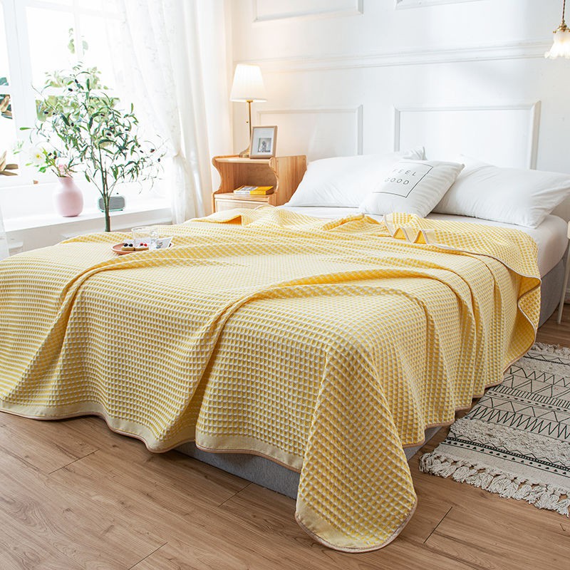 日本全棉被子﹉日式午休華夫格全棉毯休閑臥室蓋毯床上沙發夏毯子毛巾被午睡毯