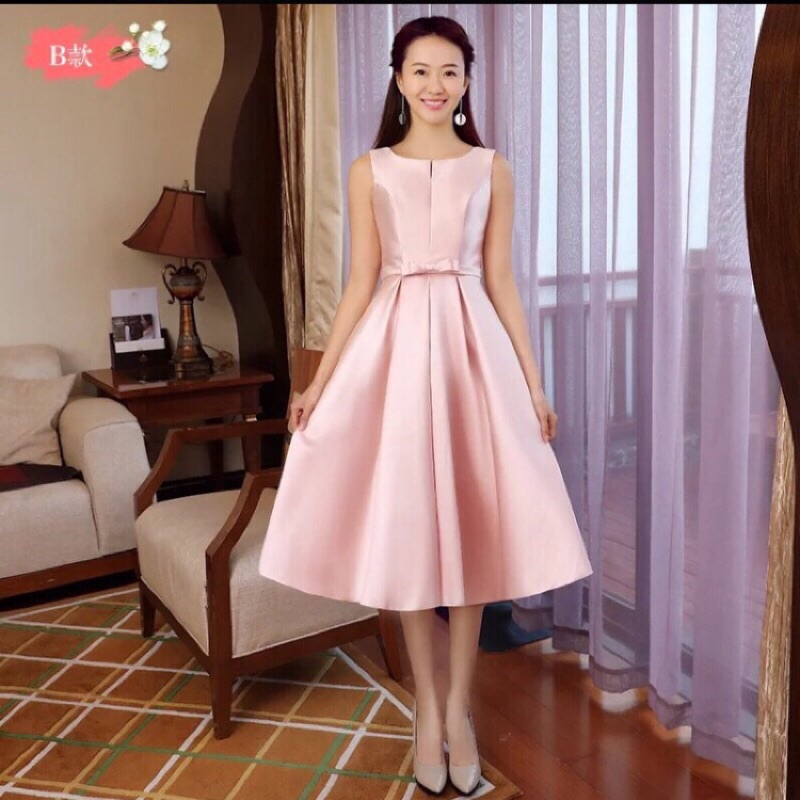 「伴娘禮服」中長款粉紅色緞面氣質款—B款 L號