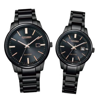 CITIZEN星辰錶 BM7527-89E+EW2597-86E 現代簡約光動能腕錶/黑面 39mm+29mm