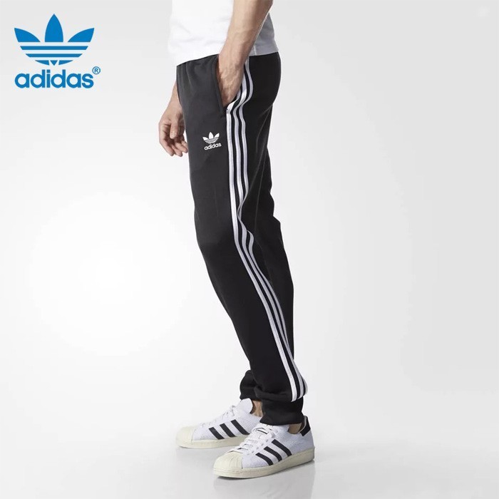 正版專櫃大尺碼特價出清中Adidas ORIGINALS愛迪達黑色縮口褲 三葉草復古長褲 三條線長褲 AJ6960