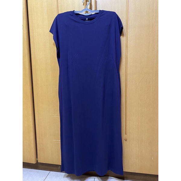 UNIQLO法式袖長洋裝短袖藍色全新