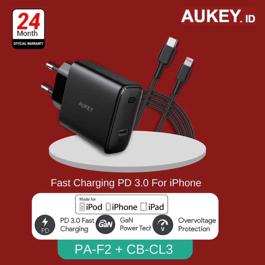 Aukey PA-F2 充電器節省包裝 Iphone Aukey CB-CL3 充電器電纜