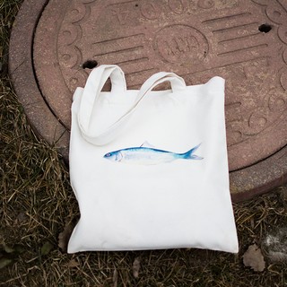 [台灣現貨] 秋刀魚印花帆布袋 購物袋 環保袋 拉鍊包 一條魚 G253