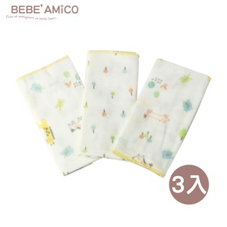 bebe Amico 童話森林-負離子紗布手帕3入【佳兒園婦幼館】