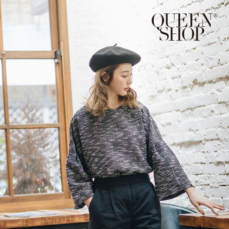 QUEENSHOP【01096055】滿版金蔥織紋寬鬆上衣 兩色售＊現+預＊