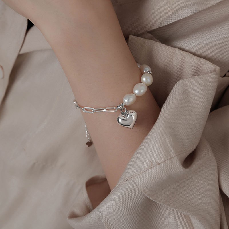 全純銀手鍊 天然珍珠手鏈【UME】S925純銀 淡水珍珠 愛心手鏈/純銀手鏈