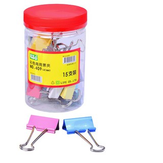 LIFE 徠福 NO.409 彩色長尾夾 彩色兩用票夾 (41mm) (15入/筒)