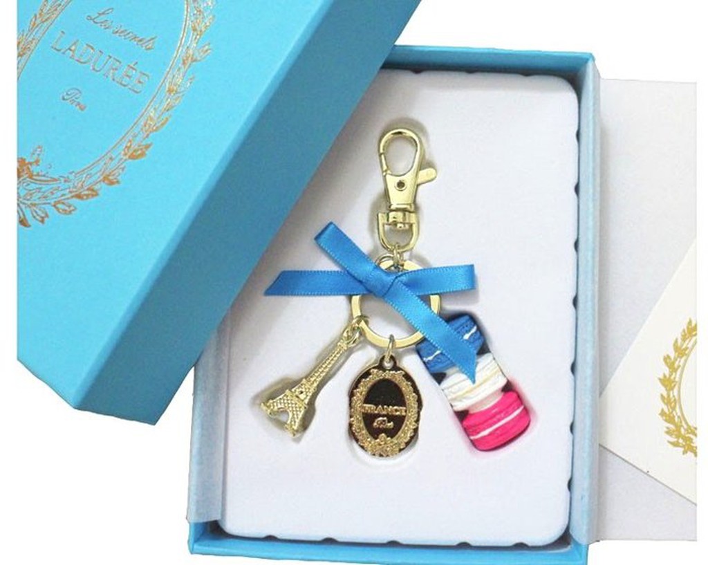 ☆Bonjour Bio☆ 法國 瑪卡龍 LADUREE 粉藍緞帶 巴黎鐵塔 鑰匙圈