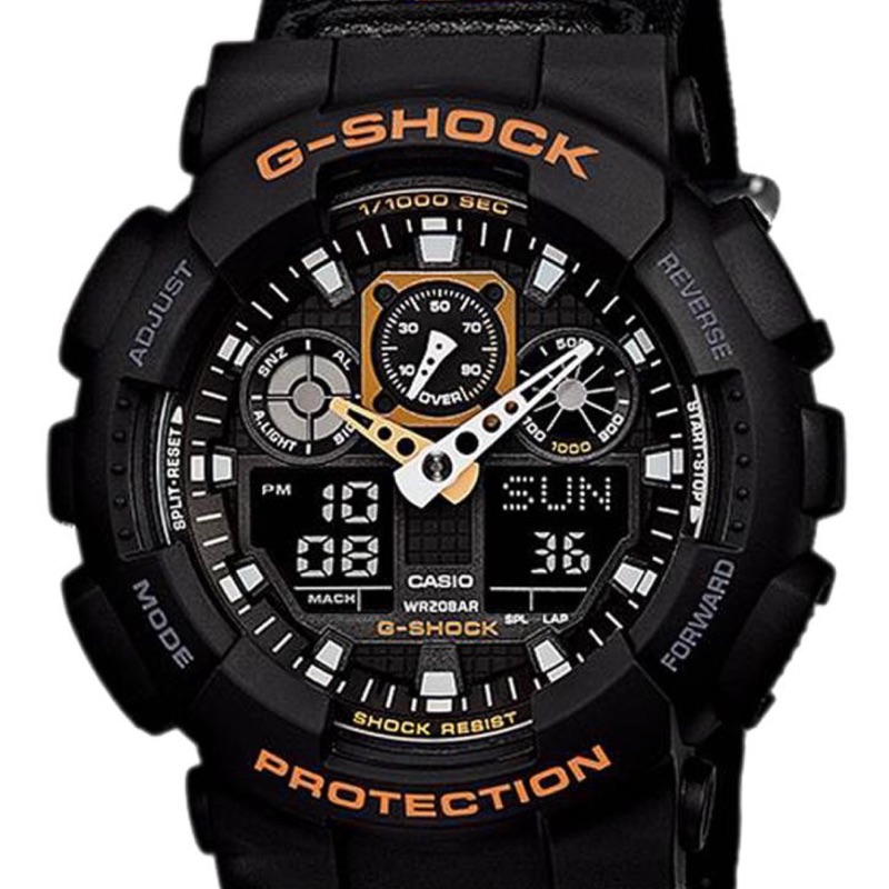 G shock ga100mc 1a4dr 帆布錶帶 黑橘色
