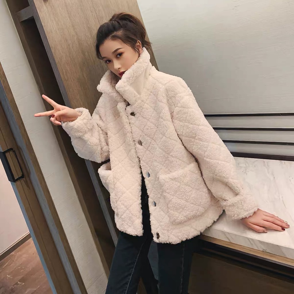 羊羔毛外套女秋冬季2020新款韓版寬松加絨加厚麂皮絨短款夾克上衣