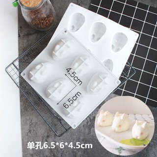 *5號模具館* 小龍6連小白兔3D兔子矽膠慕斯模家用 布丁法式烘焙蛋糕模具卡通果凍模