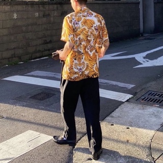 脆皮先生☞ 夏威夷襯衫 老虎 虎紋 龍鳳 襯衫 古著 男 短袖 復古 中國風 古巴領 寬鬆 oversize 港風襯衫