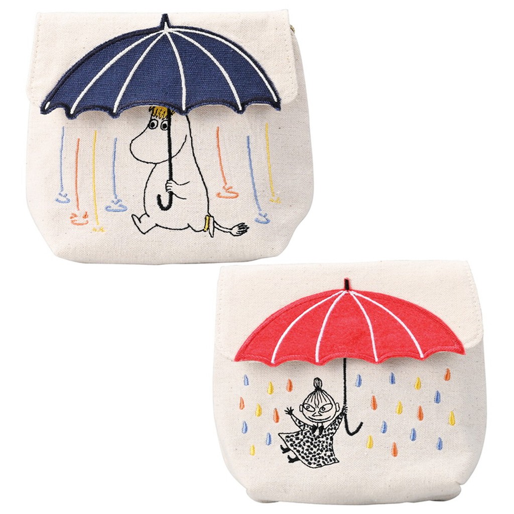【168JAPAN】日本代購 嚕嚕米 小不點 雨傘 翻蓋 刺繡拉鍊包 收納包 磁吸式上蓋 化妝包 萬用包