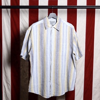 對抗世界 西門 short sleeve stripe shirt 麻料 短袖襯衫 T-0802-02