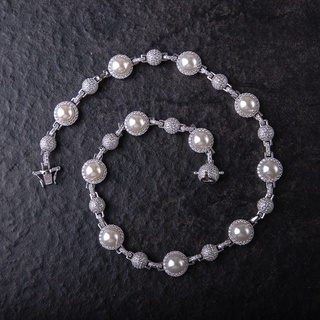 嘻哈滿鑽滿鑲串珠珍珠項鍊 ICED PEARL STUD & ICED BALL CHAIN
