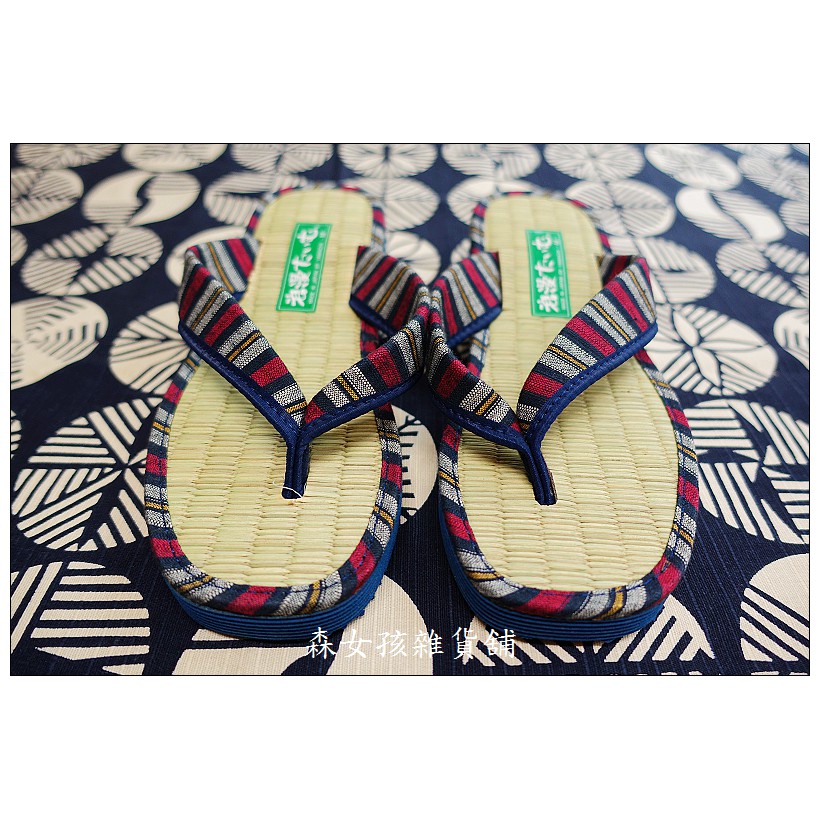 森女孩雜貨舖~日本製和風草蓆底厚底夾腳拖鞋條紋