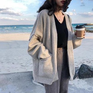 毛衣 針織 東大門 韓系薄外套 女士秋冬季外穿網紅慵懶風毛衣寬鬆加厚V領針織開衫外套MA126D.1354 胖胖美