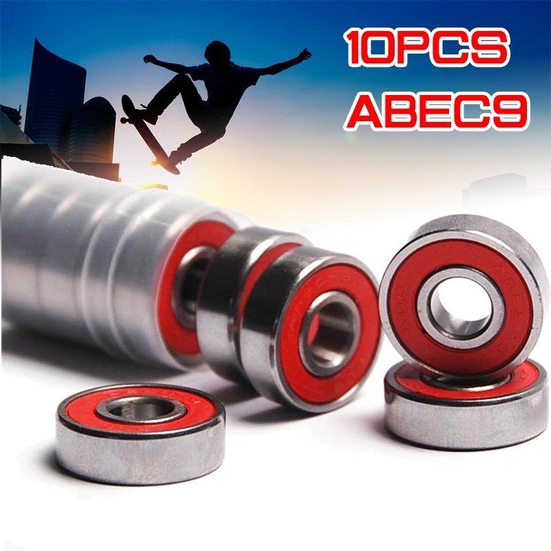 10X ABEC-9 608 2RS 軸防銹滑板輪軸承直排輪滑輪軸承紅色密封 8x22x7mm