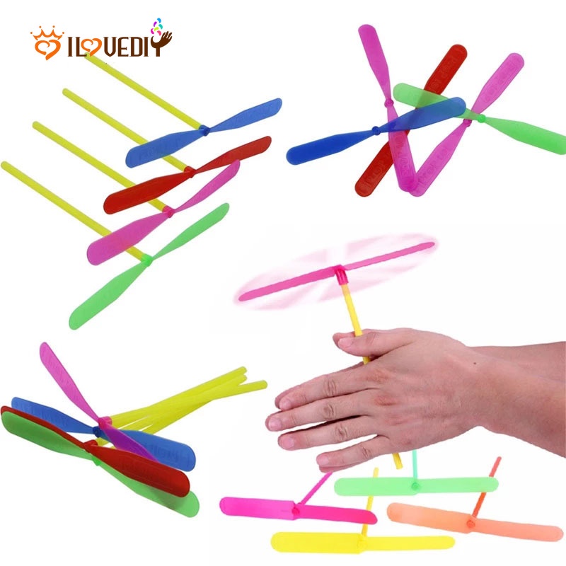 1pc 隨機彩色 LED 竹蜻蜓螺旋槳玩具 / 經典兒童懷舊玩具 / 手擦蜻蜓飛行玩具