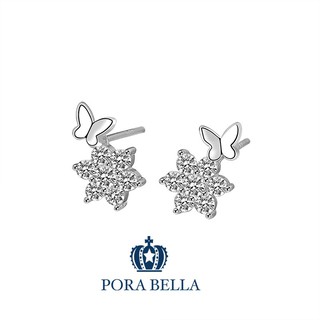 <Porabella>925純銀鋯石耳環 繁花盛開 蝴蝶飛舞穿洞式耳環 Earrings