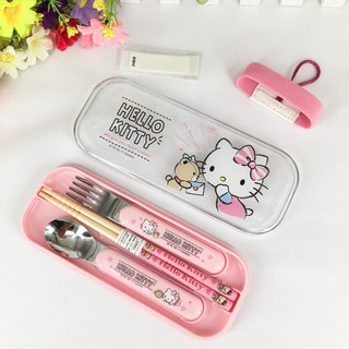【Sanrio 三麗鷗】『日本』[凱蒂貓] 三件組 攜帶式餐具組 筷子 叉子 湯匙(E) 《M.Z.》
