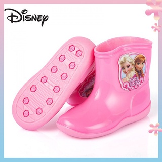 迪士尼2021兒童現貨女孩平跟雨靴低筒中筒粉色卡通雨鞋兒童