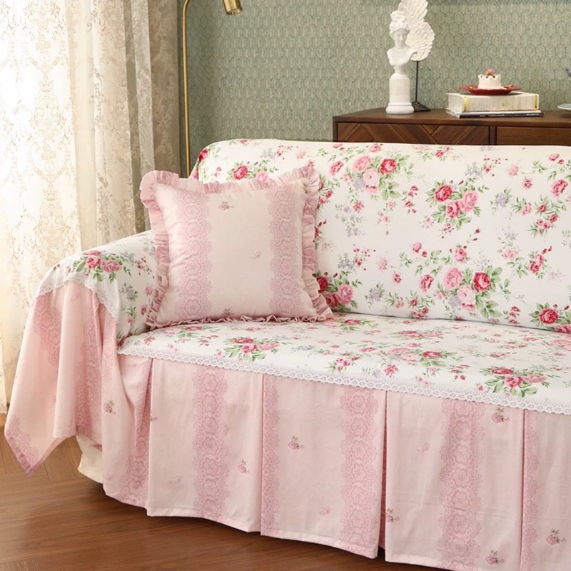 鄉村粉色玫瑰沙發罩/沙發墊萬能沙發套全包型沙發防塵罩 單人/2人/3人/4人/床墊/沙發套沙發蓋布萬能彈力/床墊/床架