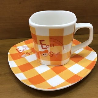 Easy Shop橘色格紋咖啡杯盤組#A32
