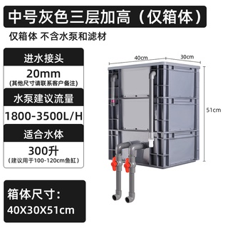 中號灰色加高款魚缸過濾器過濾盒外接週轉箱過濾箱養魚魚池水上置自製滴流盒 diy海鮮池魚池金魚缸水族過濾系統