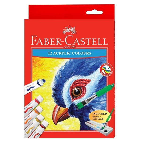 +富福里+ 輝柏 Faber-Castell 壓克力 12色顏料 內附 :軟毛筆刷 調色盤 (572312 )
