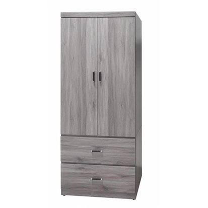 【萊夫家居】KV-R21：2.5尺灰橡色雙抽衣櫃【台中家具】開門式衣櫥 單人衣櫃 工業風衣櫃 套房家具 台灣製造 男櫃