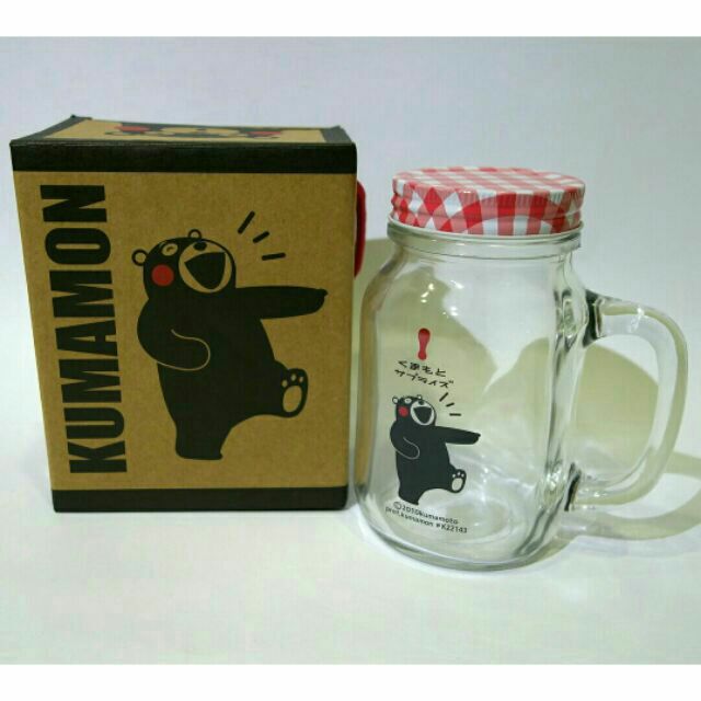 ◆全新◆【KUMAMON 酷Ma萌】熊本熊600ml玻璃保鮮杯罐/梅森杯600ml