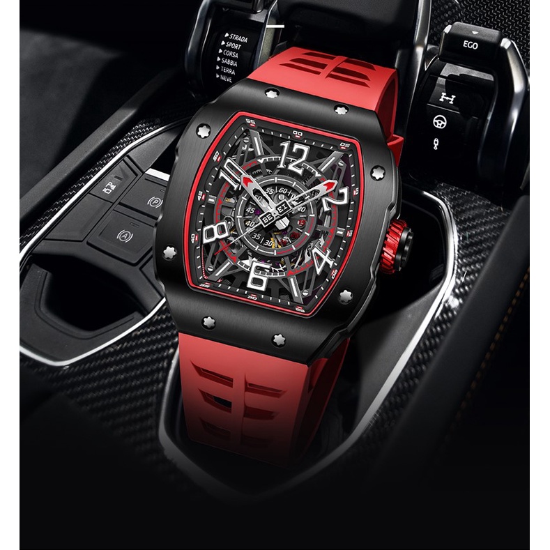 德國BEXEI貝克斯機械錶/藍寶石鏡面/自動錶/鏤空透底/矽膠橡膠錶帶/瑞士錶/陀飛輪/瑞士AHCI認證獨立製表品牌
