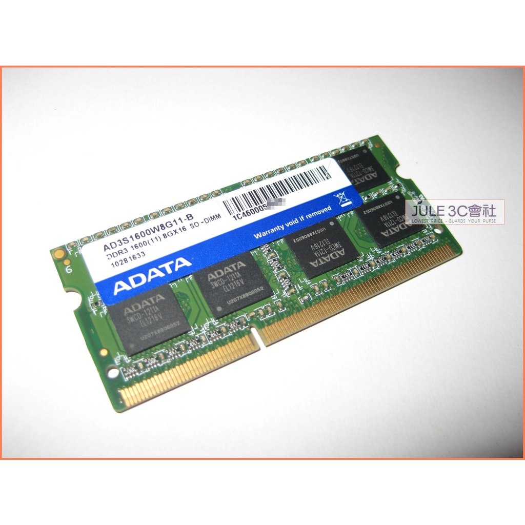 JULE 3C會社-威剛A-DATA DDR3 1600 8GB 8G 雙面/AD3S1600W8G11/筆電 記憶體